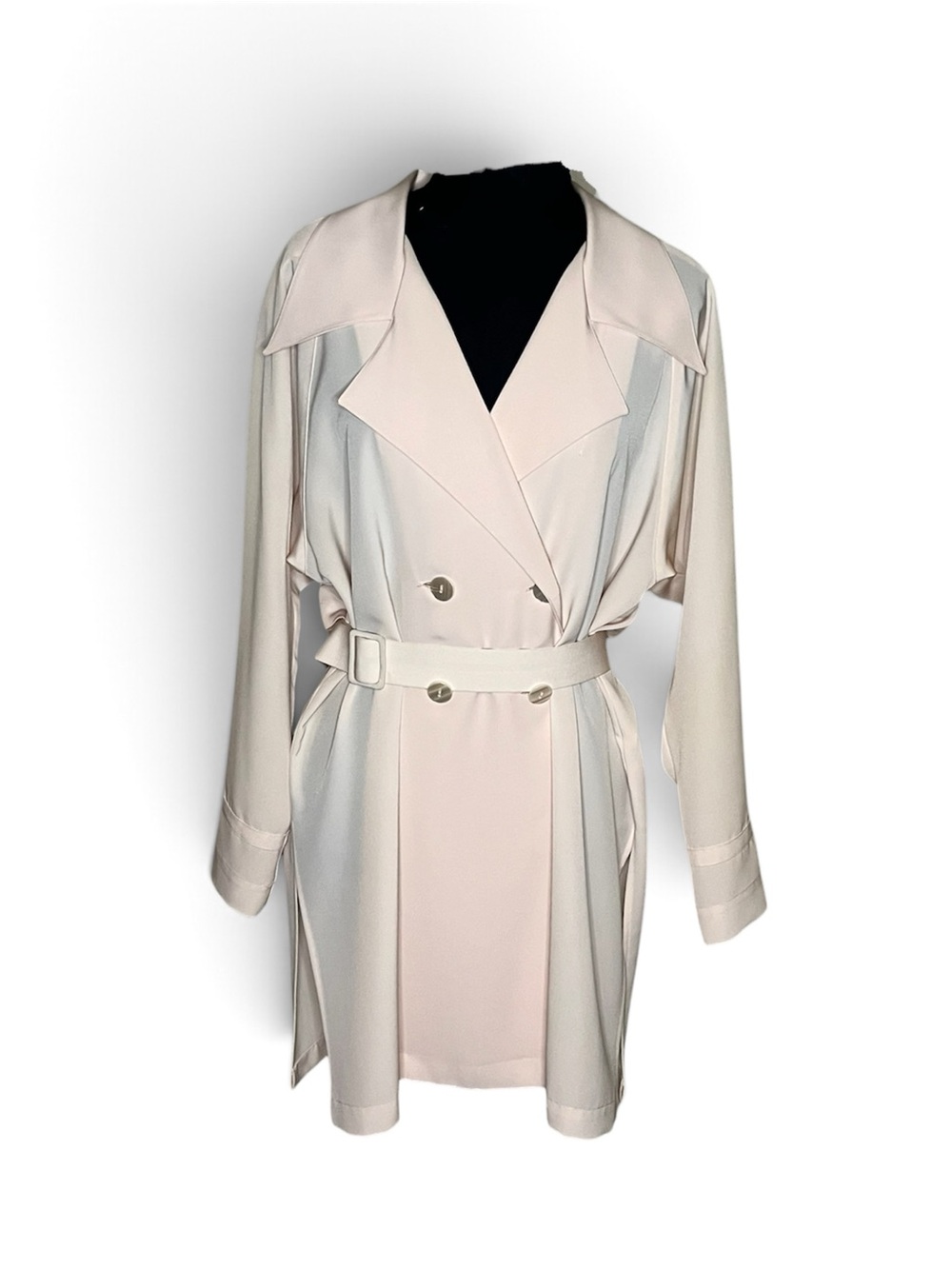 Rare Vintage Women's Cream Double-Breasted Trench Coat with Belt